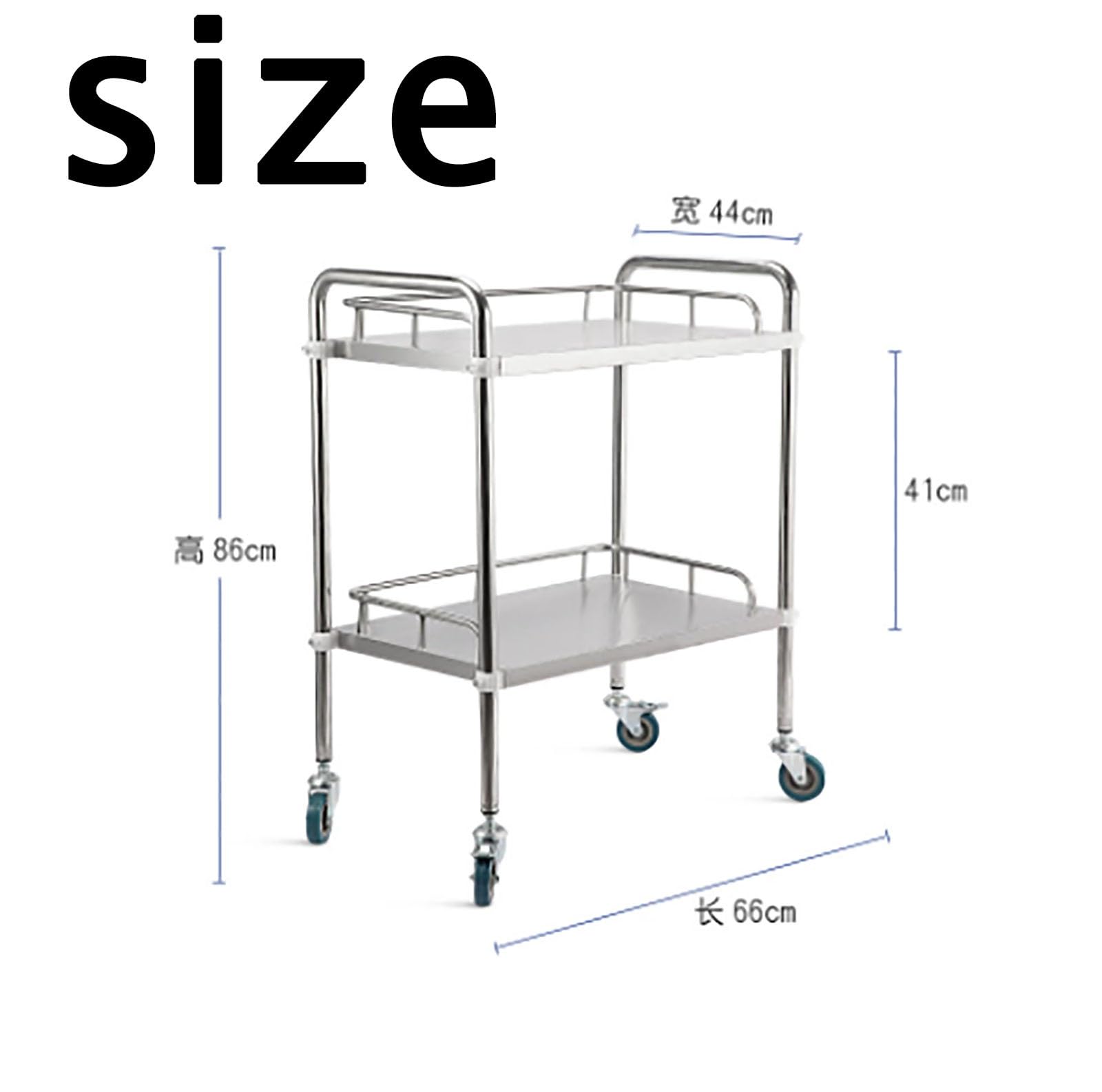Carrello medico da laboratorio a 2 livelli con ruote in acciaio inossidabile, carrello portatile per clinica, odontoiatria, ospedale, salone