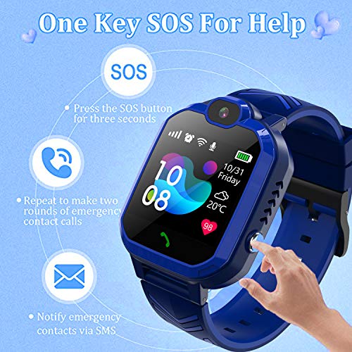 Kids Smartwatch Phone IP67 Waterproof, New Boys Girls Watch with LBS/AGPS Locator 2Way Call SOS Voice Chat Camera Alarm Clock Sport Watch Gift for 3-12 Years Old Childrens (02-2G LBS Waterproof Blue)