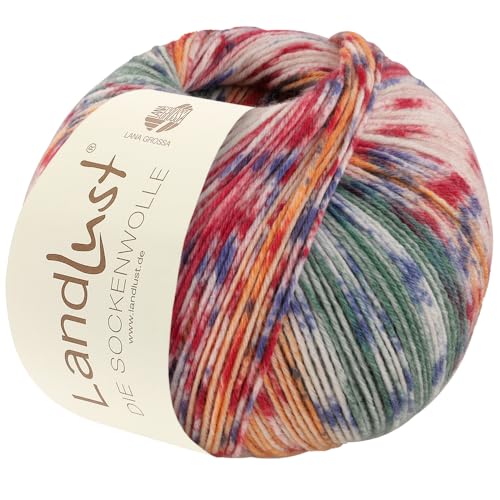 LANA GROSSA Landlust Sockenwolle 6-fach | Klassiker, bedruckt und waschmaschinenfest | Handstrickgarn aus 80% Schurwolle (Merino) & 20% Polyamid | 150g Wolle zum Stricken & Häkeln | 390m Garn FB930