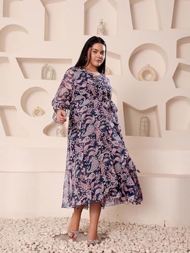 Image of Miss Chase A+ Women's Floral Wrap Chiffon Maxi Dress with Flutter Sleeves Frilled Hem