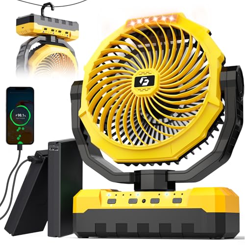 36000mAh Portable Camping Fan - 120HRS Rechargeable Fan with Detachable Battery with LED & Remote - 4 Speeds Battery Powered for Tent,Travel, Office, Jobsite