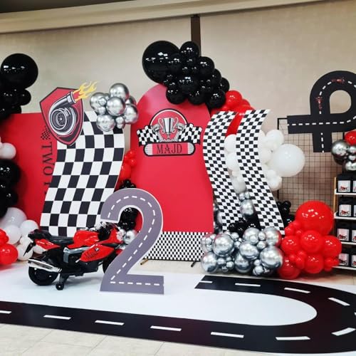 Image of Red Black and White Balloon Arch Kit, 201Pcs Explosion Star Red Black White Silver Latex Balloon Garland kit, Different Size Balloons for Anniversary Birthday Racing Car Poker Party Decoration