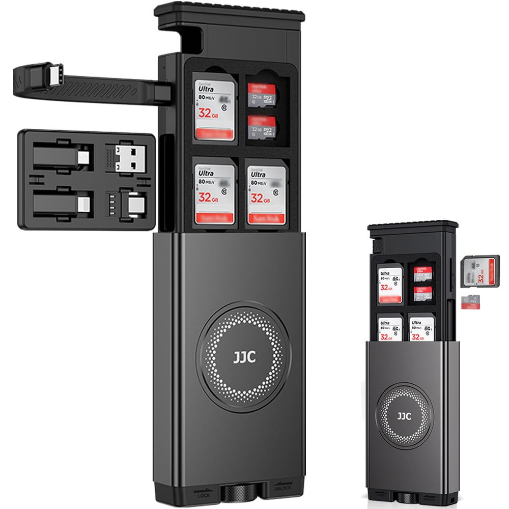 JJC All-in-One High-Speed 3.1 SD Kartenleser Micro SD Speicherkartenleser mit USB-A/Micro-USB/Light/OTG Adapter Set für Kameras, Smartphones, Drohnen, Steckplätze für 8 SD & 16 TF