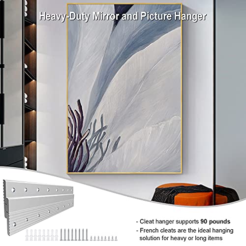 Image of 18 inch French Cleat Picture Hanger, Aluminum Mirror Hanging Kit with Hardware, Ideal for Artwork, Whiteboard, Cabinet, Holds 110 lbs. per Pair, 2 Pairs
