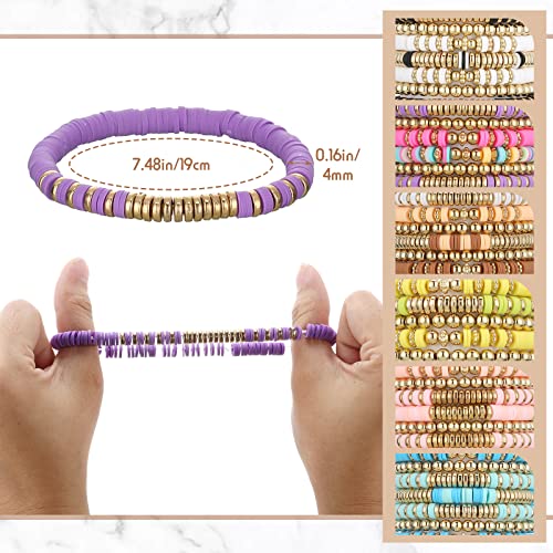 40 Pcs 6 Set Surfer Heishi Bracelets Colorful Preppy Bracelets Clay Beads Handmade Beaded Bracelets Elastic Boho Jewelry Beach Friendship Stretch Bracelet Set for Girls Women Teen3