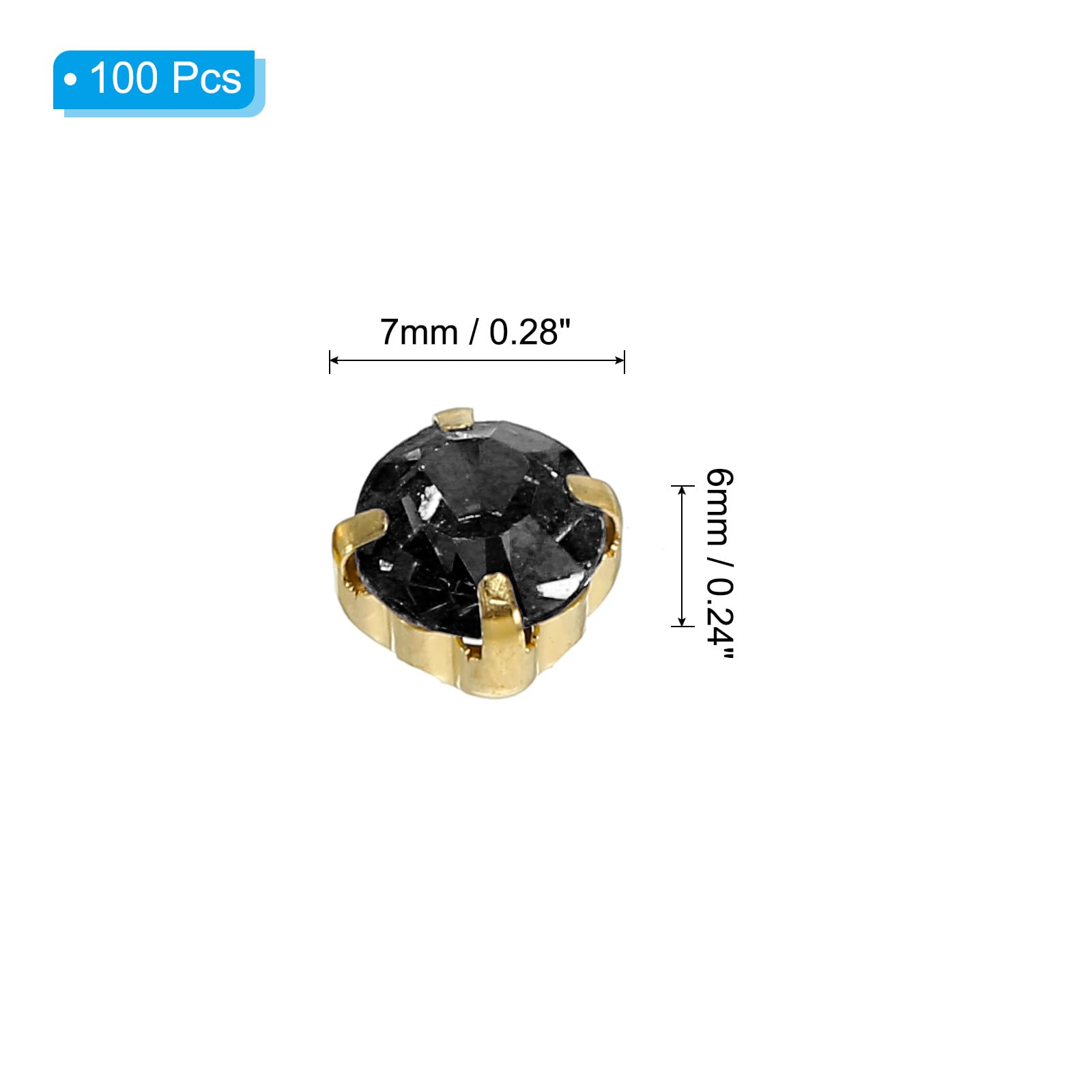 PATIKIL 100 Pcs Black 7mm Glass Metal Flatback Base Flower Claw Gems Crafts Sewing Rhinestones - Image 2