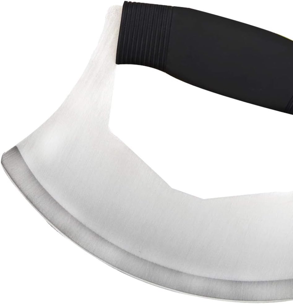 Mezzaluna Salad Chopper,Stainless Steel Mezzaluna Knife Razor Sharp Rocker Slicer with Protection Cover Vegetable Chopper Mincing Cutter for Pizza Cheese Onion Carrot Pepper Garlic