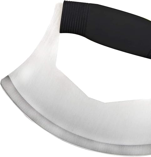 Miniatura 7 de Mezzaluna - Picador de ensalada, cuchillo mezzaluna de acero inoxidable, cortador afilado con cubierta de protección, cortador de verduras para