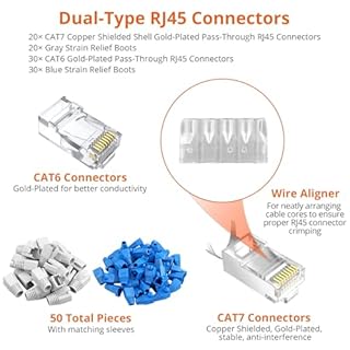 Proster Pinza Crimpatrice Rj45 CAT7 Professionale con Design Passante 20 Connettori Schermati Tester di Rete Ricaricabile e Custodia Kit Completo per Reti ad Alta Velocità