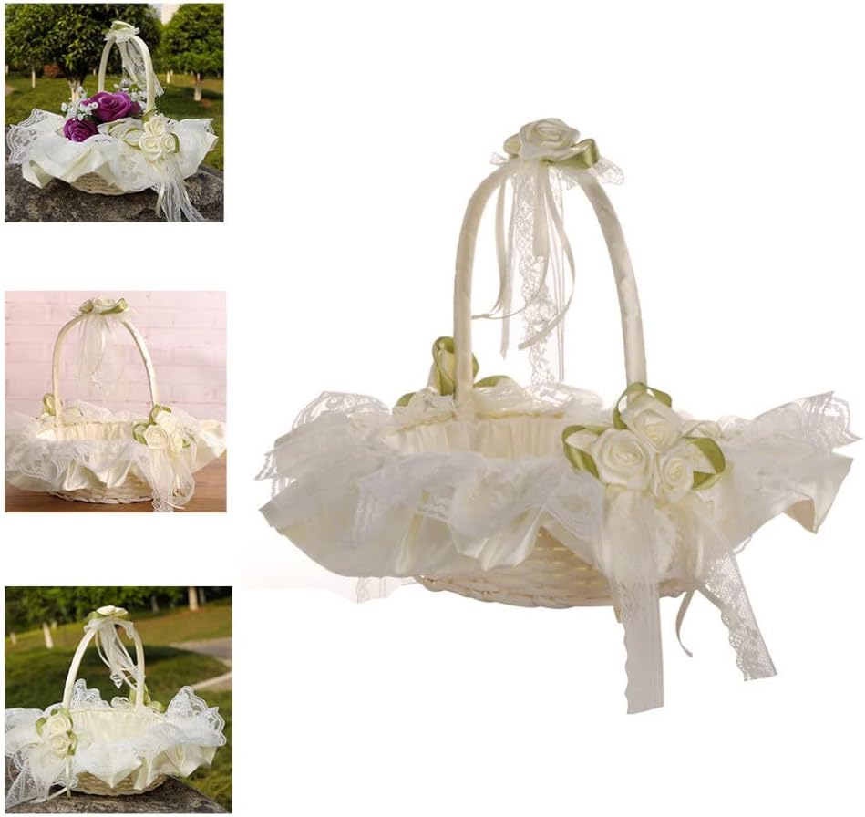 Wedding Basket Lace Flower Basket Flower Girl Handwoven Romantic for Decoration