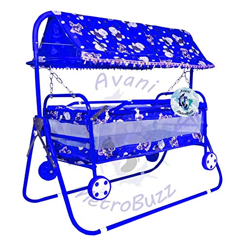 Image of AVANI METROBUZZ Beautiful Printed Lightweight Baby Swing Cradle Cot and Stroller /Jhula with Mosquito Net AM21 (Color - Blue)
