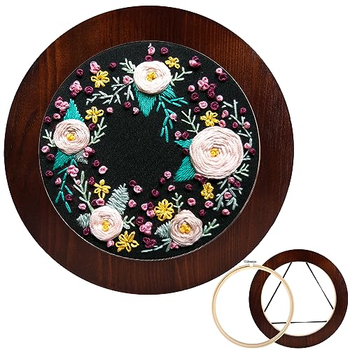 XEmbro 8 Inch Wood Embroidery Hoop Frame for Hanging Sewing Ornaments Decorative Round Embroidery Frame for Display Finished Embroidery & Cross Stitch Arts