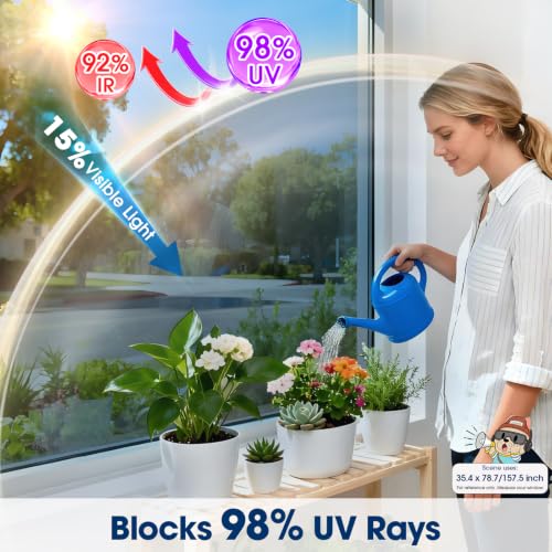 Image of Coavas One Way Privacy Window Film Heat & Glare Control, 35.4 inchx118 inch Blue
