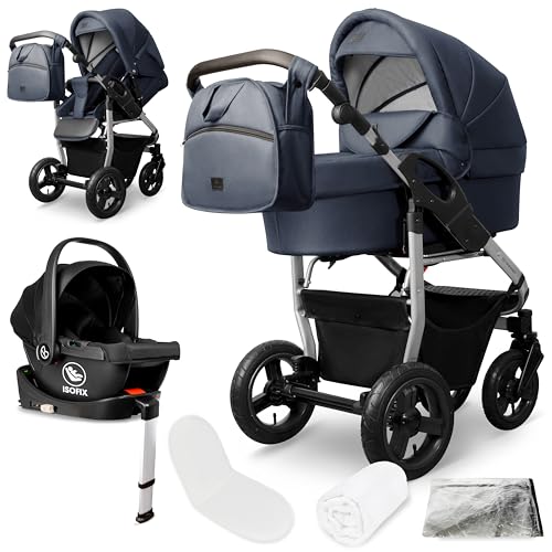 Bergsteiger Capri Kombikinderwagen 4-in-1 – Babywanne, Sportsitz, i-Size Babyschale & Isofix-Station, Luftreifen, höhenverstellbar, faltbar, Zubehör