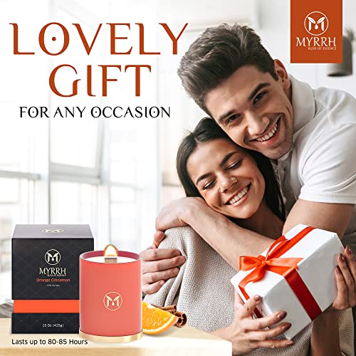 Orange Cinnamon Scented Candle, All Natural Pure Soy Candle, 15 Oz, Lasts Up To 75-80 Hours, Essential Oil Infused, Elegant And Relaxing Aromatherapy Candle, Candle Gift For Home Decor - Myrrhusa #TOP7