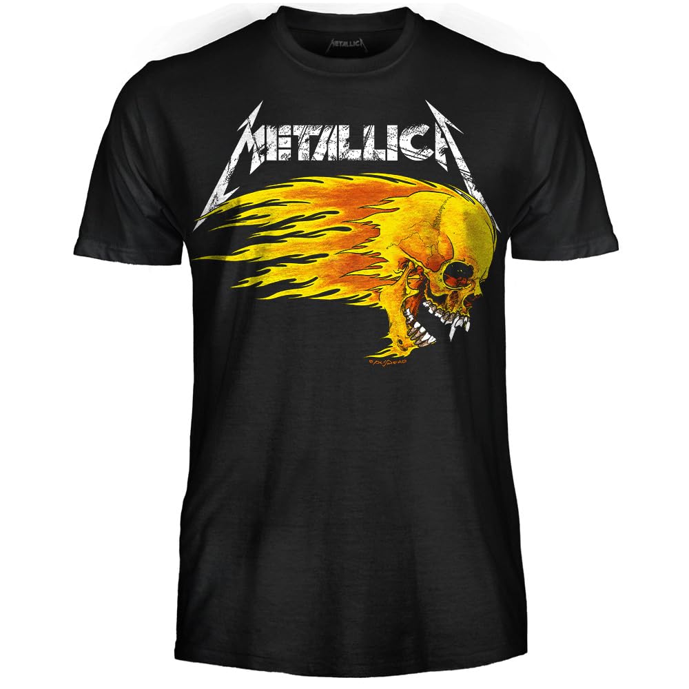 Metallica Pushead Flaming Skull T-Shirt Official Rock Band Heavy Metal Unisex Adult Boy Jersey, Flaming Skull, XXL