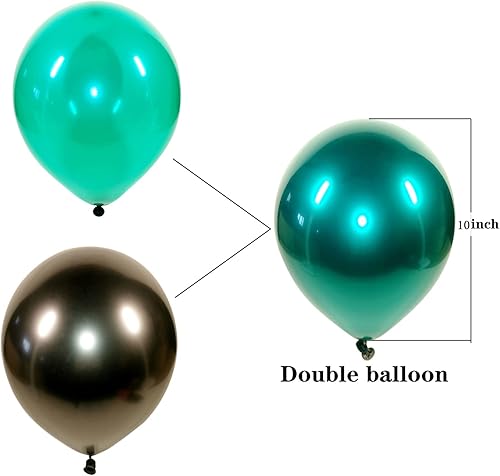 Miniatura 2 de Globos verdes metálicos, 50 globos de color verde esmeralda de 10 pulgadas. Los globos verdes de doble capa son más duraderos, adecuados para