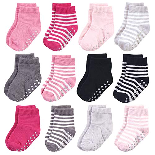 Touched by Nature Baby Organic Cotton Socks with Non-Skid Gripper for Fall Resistance, Pink, 6-12 Months