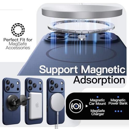 Image of JETech Magnetic Slim Case for iPhone 17 Pro Max 6.9-Inch, Compatible with MagSafe, Ultra-Thin Lightweight Minimalist Phone Cover with Matte Finish and Full Camera Lens Protection (Dark Blue)