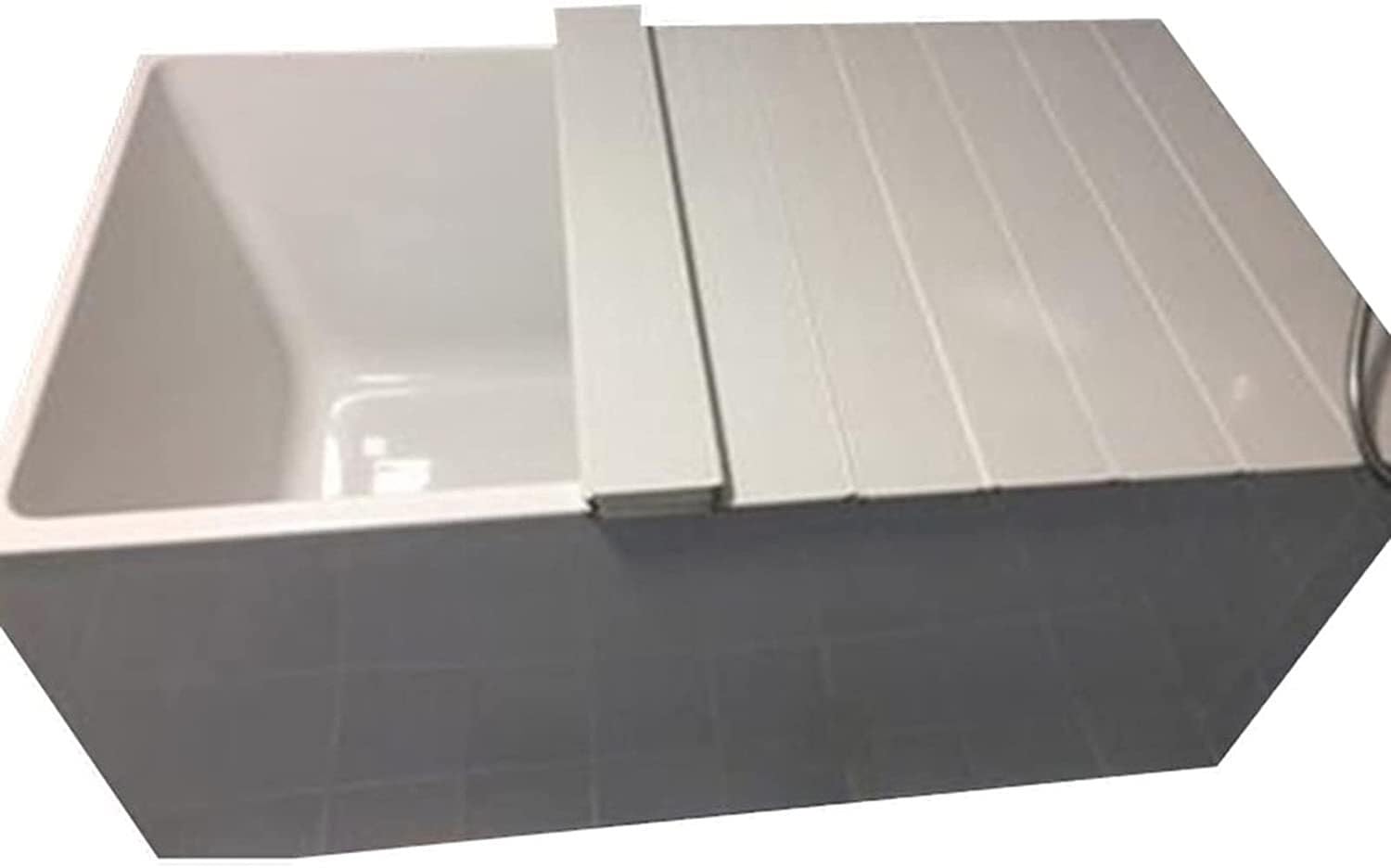 Couvercle de baignoire blanc PVC rigide 150x70 - Support rangement et tablette de bain amovible