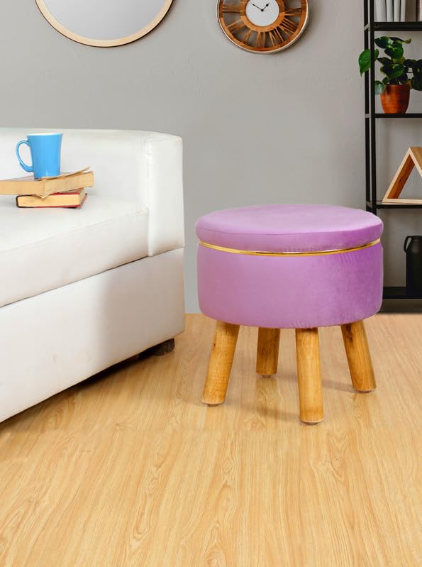Premium Velvet Round Ottoman Stool Cover – Stretch Ottoman Slipcover for Vanity & Footstool – Washable, East to Remove & Fits in 16-Inch Diameter, 8 Inch Box Height, Purple-image-21