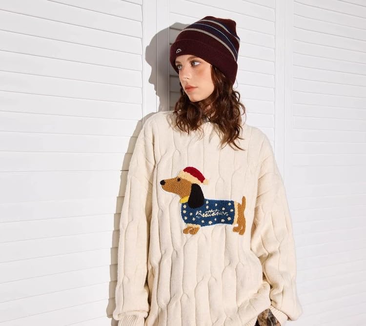 Aelfric Eden Women's Oversized Grahpic Cable Knit Crewneck Sweaters Long Sleeve Sweater 2025 Outfits Pullover3