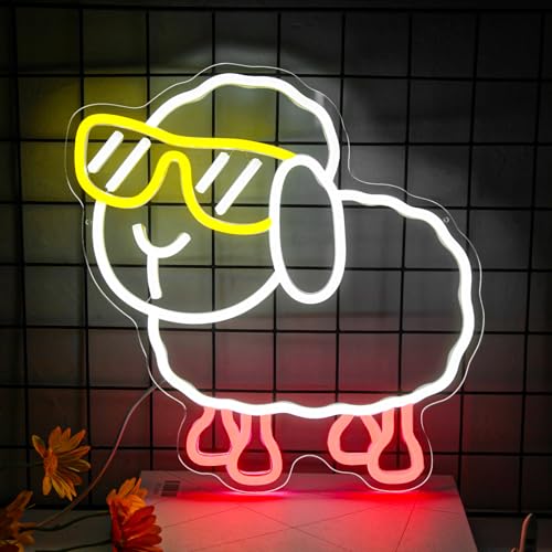 Sheep Neon Sign for Wall Decor Dimmable Cartoon Animal Neon