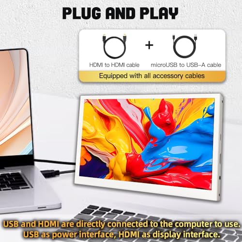Image of Small HDMI Computer Temp White Monitor 10.1 inch 1024x600 IPS Sensor Panel Mini Secondary Screen PC Temperature Display Built-in Speakers for Windows PC