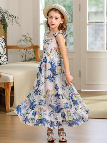 Bonny Billy Girls' Spaghetti Straps Casual Bohemian Beach Maxi Long Dress2