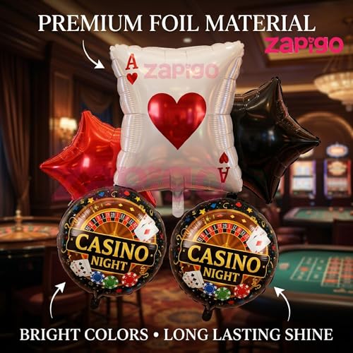 Image of Balloonistics Casino Ace Cards Theme Birthday Balloon Bouquet | Casino Night Party Balloon Set | Poker Playing Cards Party Decoration | Pack of 9