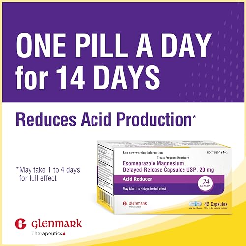 Glenmark Therapeutics Esomeprazole Magnesium USP 20mg, Delayed Release Capsules, Treats Frequent Heartburn, 42 Capsules