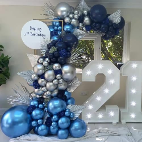 Image of Blue Balloon Arch Kit, 152Pcs Explosion Star Various Blue and Silver Latex Balloon Garland kit Different Size Balloons for Anniversary Birthday Wedding Baby Shower Dark Party Decorations