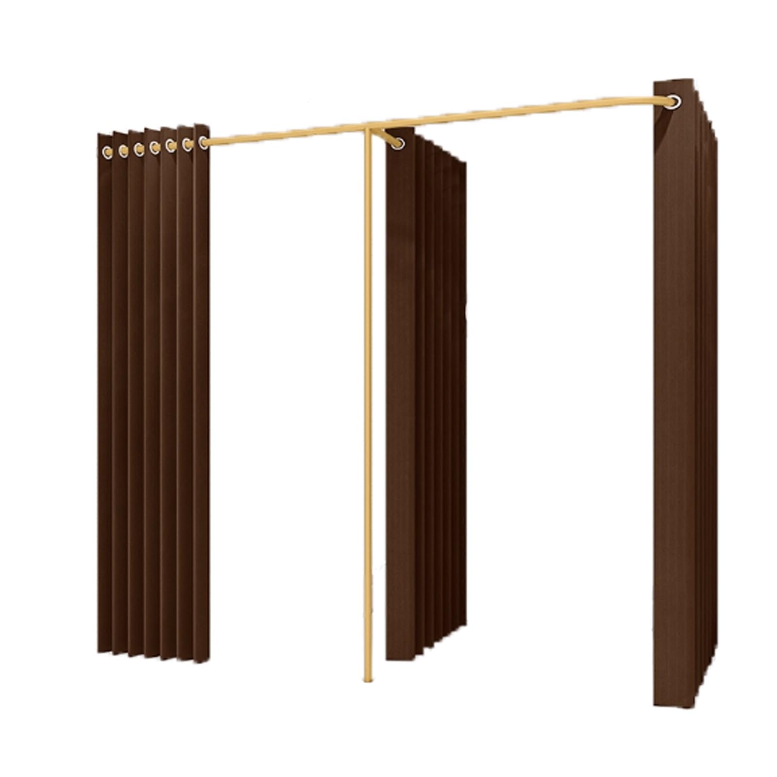 Cabine d'essayage double en F marron avec 3 rideaux occultants
