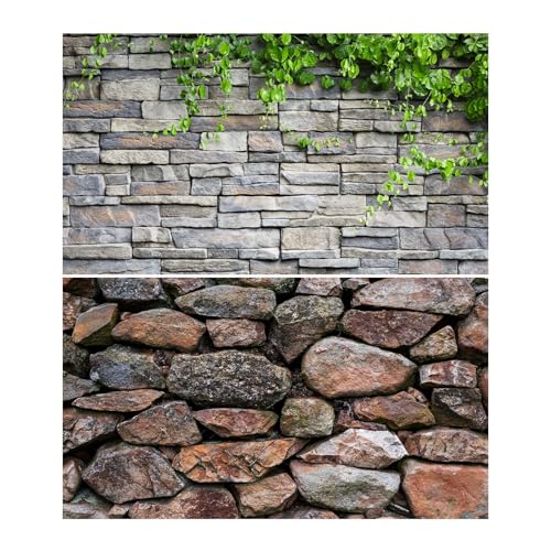 OHIOCATII 2 Pack Aquarium Background Stone Brick Wall with Green Climbing Plants Reptile Tank Background Natural Rocky Glass Terrarium Background Tank Background Fish Tank Backdrop Decor 72x24in
