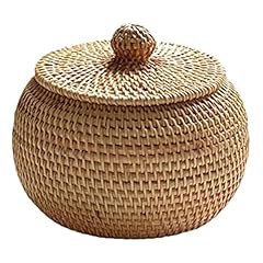 JUJNE Scatola Rotonda in Rattan con Coperchio, Decorazione per Cesto Portaoggetti per la Casa