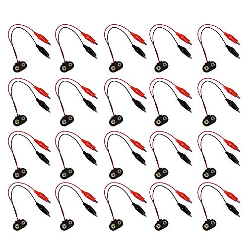 Sunicon Cocodile Clip Cable, 20Pcs Battery Snap Connector to Crocodile Clip Cable Lead Wire Probe 9V 15cm Length, for Arduino Project or LED Light Bar