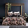 GETIANN Black Floral Duvet Cover Set Full/Queen Comforter Cover Set 90″x90″ 3 Pieces Bedding Soft Lightweight Bedding (Black Floral, Full/Queen)