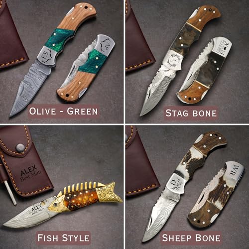 Image of Personalized Pocket Knife - Custom Folding Fish Knives for Camping, Hiking Gift for Dad, Men, Husband, Groomsmen, Anniversary, Birthday, Boyfriend, Retirement, Graduation, Father's Day Gifts for Him
