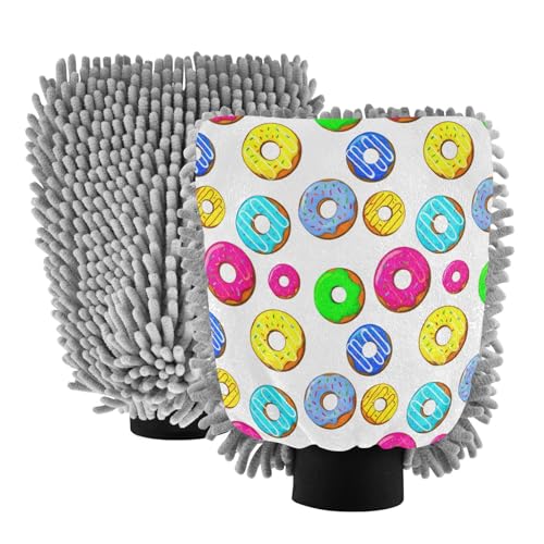 Kigai Delicious Colored Donuts Car Wash Mitt Microfiber, 2Pcs Scratch Free Lint-Free, Premium Chenille Microfiber Mitt Car Wash Brush-L
