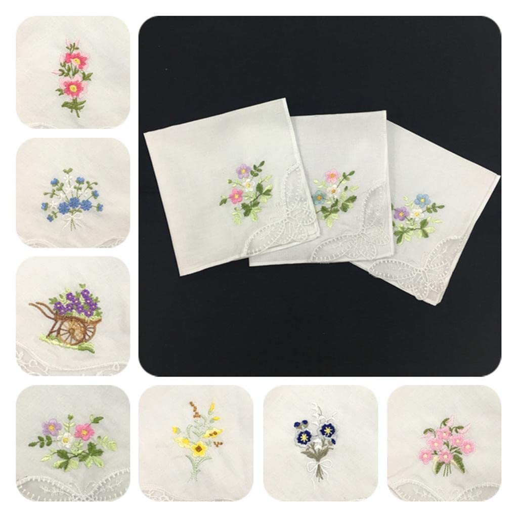 enakshi (label) 12Set Cotton Floral Handkerchiefs Embroidered Pocket Hankie Kerchiefs Towel|Clothing Shoes & Accessories | Womens Accessories | Scarves & Wraps-picture-33