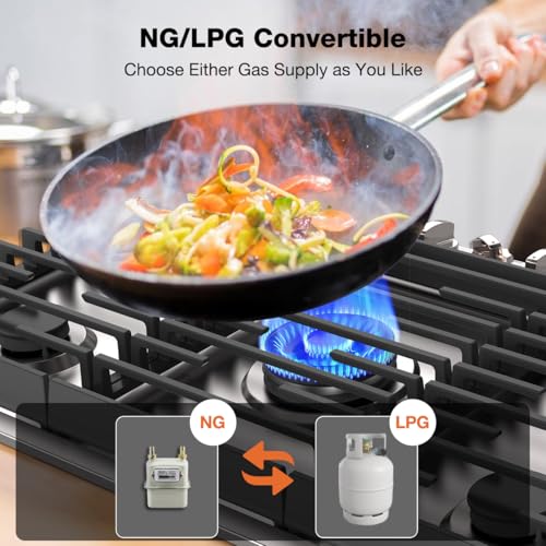 thermomate 30 Inch Gas Cooktop with 5 Italy Sabaf Power Burners, Built In Gas Stove Top of 304 Stainless Steel, Gas Hob NG/LPG Convertible, Gas Cooker with Thermocouple Protection CSA Certified