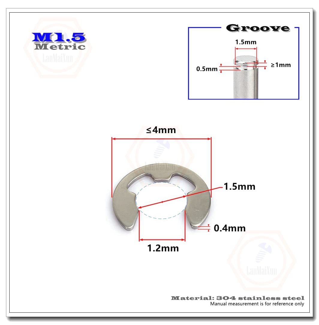 200pcs 1.5mm E-Clip Circlip External Retaining Ring Snap Ring GB896-304 Stainless Steel(Silver)