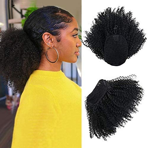 Miniatura 4 de Aisaide Cola de caballo corta afro rizada con cordón para mujeres negras, extensión de cola de caballo rizada afro con cordón, extensión de pelo