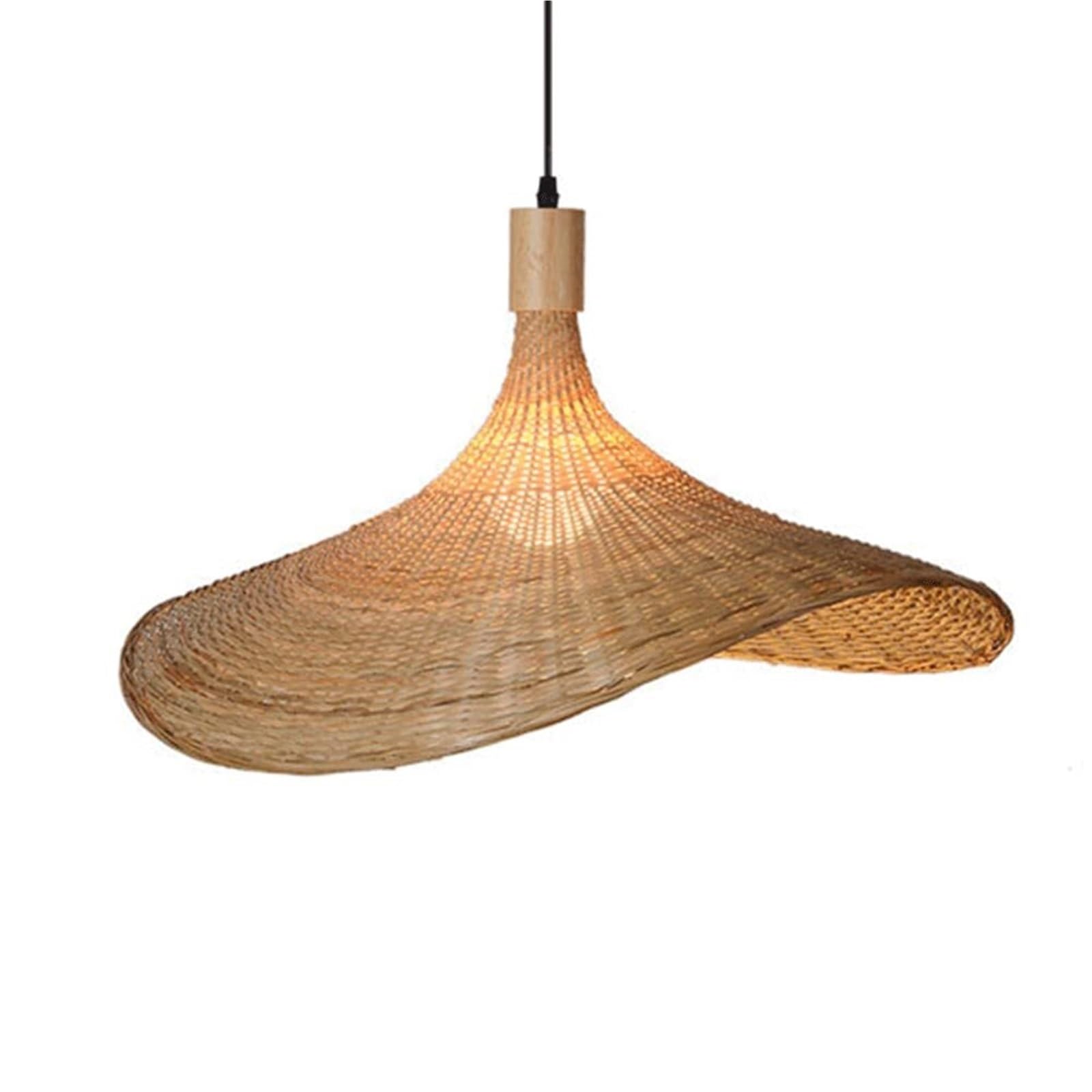 KHUKHU Bamboo Woven Hanging Light Hat Shape Lamp Shade Natural Wicker Rattan Woven Dome Chandeliers Bamboo Art Lantern Ceiling Lamp Light Fixtures for Kitchen Farmhouse(70CM)