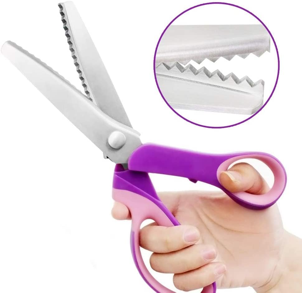Pinking Shears Scissors for Fabric, 2-Piece Bundle of Zig Zag Scissors & Scalloped Pinking Shears | 100% Stainless Steel Sewing Pinking Shears for Fabric Cutting, Ideal Craft Scissors Decorative Edge