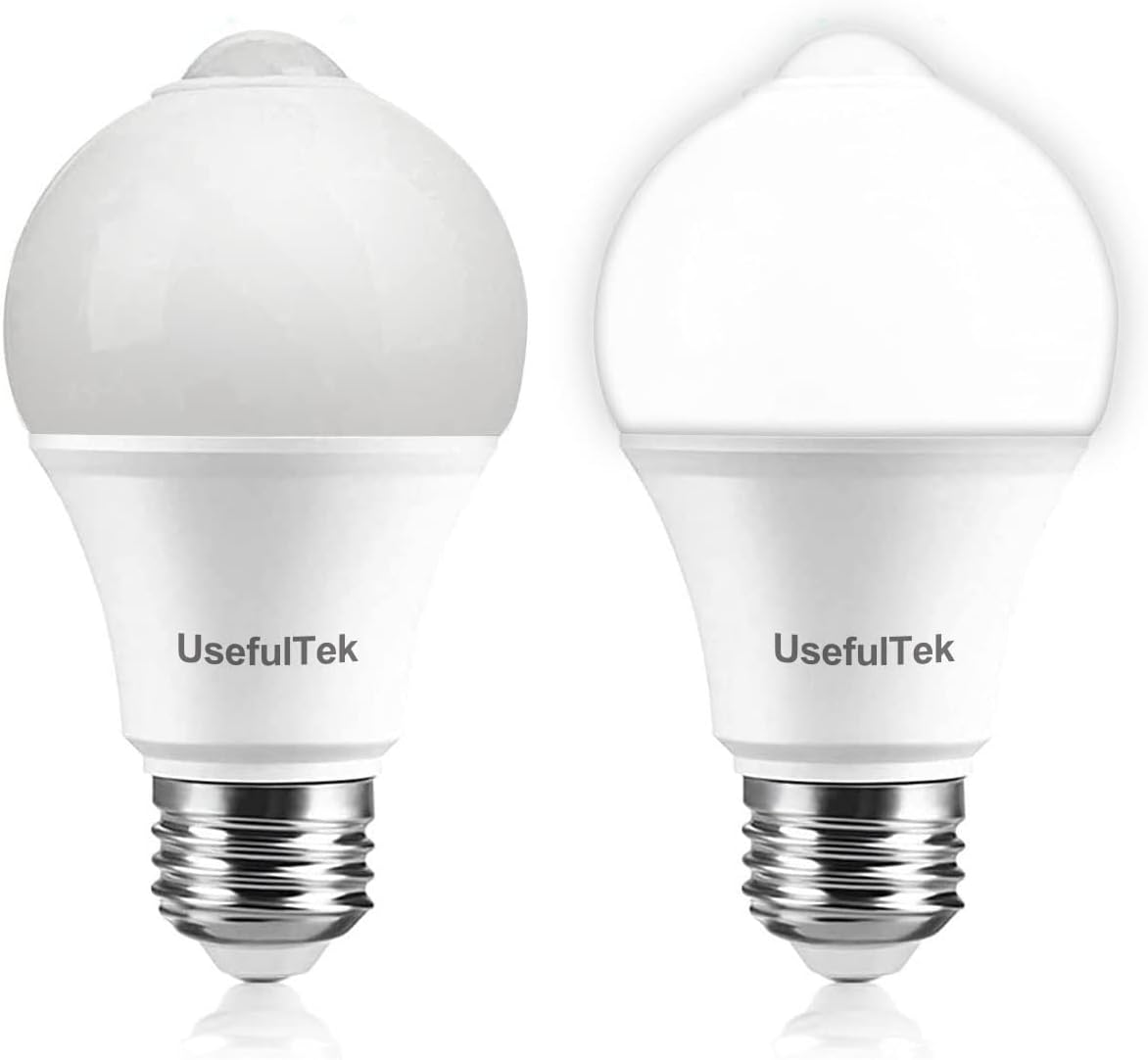 USEFULTEK LED Motion Sensor Light Bulbs-Dusk to Dawn Sensor Light Bulbs,Motion Activated Smart Bulbs,Auto on/Off for Outdoor&Indoor,LED Security Light Bulbs,7W(60W Equivalent),E26 Base,(2 Pack)
