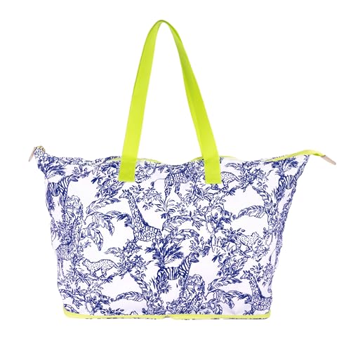 Lilly Pulitzer Large Packable Tote, Reusable Grocery Bag that Packs Into Itself, Tote with Shoulder Strap and Zipper, Safari Party3