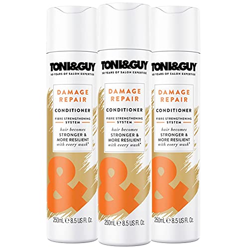 3 Pack of 250ml Toni & Guy Damage Repair Conditioner Fibre Strengthening System Hair becomes Stronger and More Resilient With Every Wash For a Smooth Finish