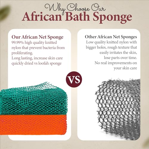 Authentischer afrikanischer Netzschwamm aus Ghana mit Aufhängeschnur Langer Peelingschwamm für Körper und Rücken Duschschwamm Ideal für die tägliche Körperpflege (Orange)