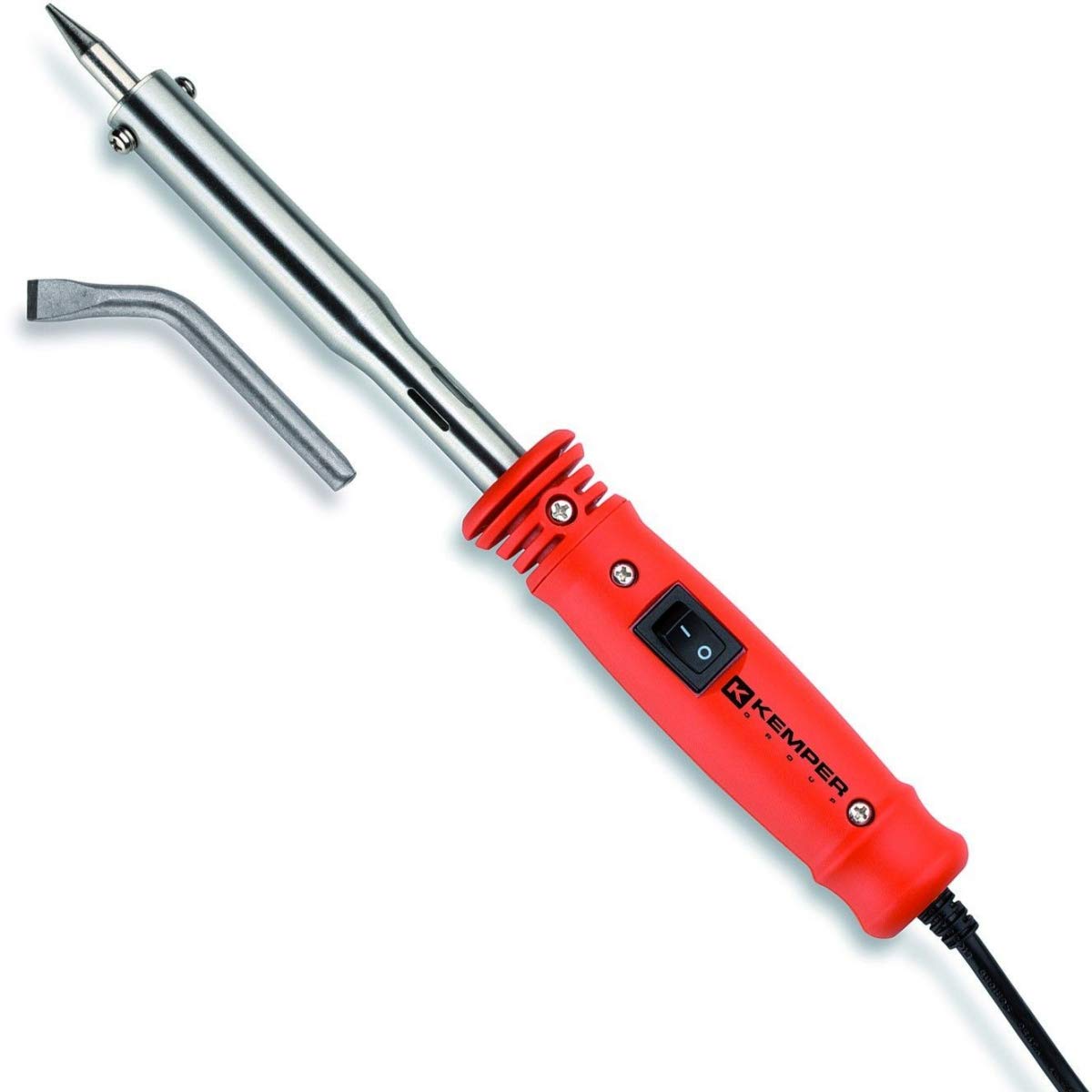 Lutownica 50W - 230 v profesjonalny kemper dostarczany z 2 miedzianymi miedzianymi miedzianymi końcówkami o średnicy 5,8 mm kątowej i prostej.